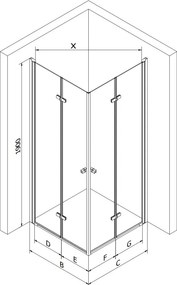 Mexen Lima Διπλή πτυσσόμενη καμπίνα ντους 100 x 80 cm, διάφανη, χρώμιο
