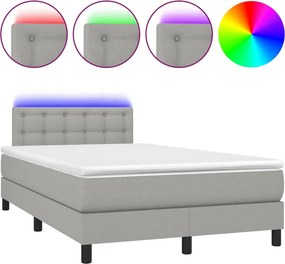 vidaXL Κρεβάτι Boxspring με Στρώμα &amp; LED Αν.Γκρι 120x190εκ. Υφασμάτινο