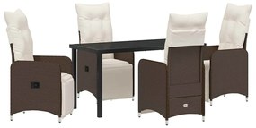 vidaXL Σέτ φαγητού για κήπο με μαξιλάρι 5 pcs Καφέ Πολυ ράταν