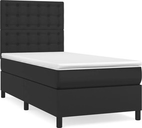 vidaXL Κρεβάτι Boxspring με Στρώμα Μαύρο 90x200εκ. από Συνθετικό Δέρμα