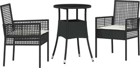 vidaXL Σέτ φαγητού για κήπο 3 pcs Μαύρο συνθετικό ρατάν