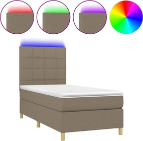 vidaXL Κρεβάτι Boxspring με Στρώμα &amp; LED Taupe 90x190 εκ. Υφασμάτινο