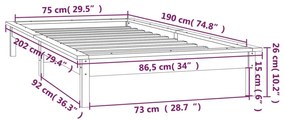 Πλαίσιο Κρεβατιού LED Γκρι 75x190 εκ. Μικρό Μονό Μασίφ Ξύλο - Γκρι