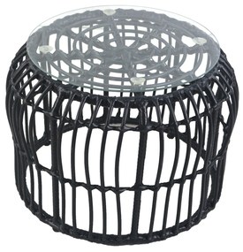 Τραπεζάκι Κήπου ALBIUS Μαύρο Rattan/Μέταλλο/Γυαλί Φ50x35cm - 14510027 - 14510027