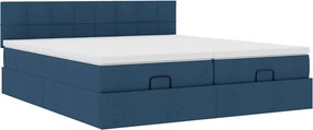 vidaXL Οθωμανικό κρεβάτι με στρώματα &amp; LEDs Μπλε 200x200cm ύφασμα