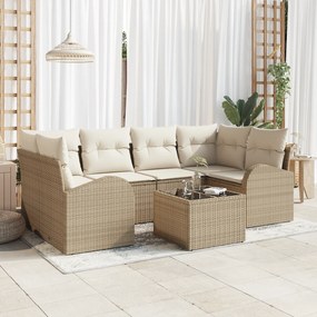 vidaXL Σετ Καναπέ 7 Θέσεων με Μπεζ Μαξιλάρια από Πολυ Ράττανα