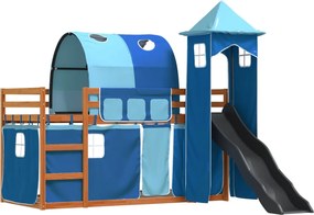 vidaXL Κουκέτα με Τσουλήθρα και Κουρτίνες Μπλε 90x200 εκ.