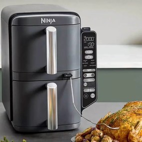 Ninja SL451EU Διπλή φριτέζα ζεστού αέρα, 2470W, 9,5L, ψηφιακό θερμόμετρο, 2 καλάθια, 6 προγράμματα, Max Crisp, Sync & Match, γκρι
