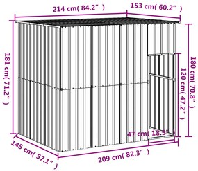 vidaXL Σπιτάκι Σκύλου με Οροφή Αν. Γκρι 214x153x181 εκ Γαλβαν. Χάλυβας