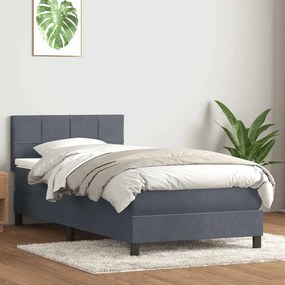 Κρεβάτι Boxspring με Στρώμα Σκούρο Γκρι 100x210 εκ. Βελούδινο - Γκρι