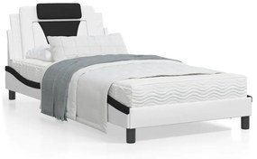 Κρεβάτι με Στρώμα Λευκό / Μαύρο 100x200 εκ. από Συνθετικό Δέρμα - Λευκό