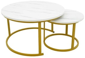 Τραπεζάκι Σαλονιού Revelon σετ 2 τεμ MDF σε όψη Λευκού Μαρμάρου - Χρυσό 80x80x45εκ. 80x80x45 εκ.