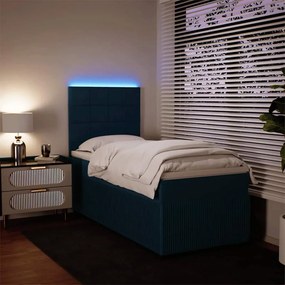 vidaXL Κρεβάτι Boxspring με Στρώμα Μπλε 90x200 εκ. Βελούδινο