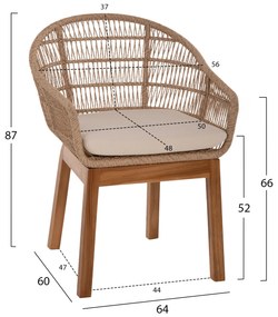 Πολυθρόνα Amora Teak Πόδια Σκελετός Αλουμινίου &amp; Polyrattan 64x60x87Yεκ.