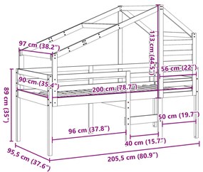 Υπερυψ. Κρεβάτι Λευκό 90x200 εκ. Μασίφ Πεύκο με Σκάλα / Οροφή - Λευκό