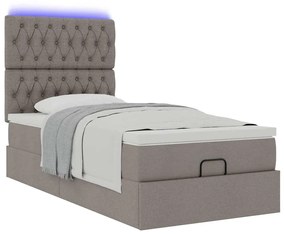 vidaXL Οθωμανικό κρεβάτι με στρώμα & LEDs Taupe 90x190cm ύφασμα