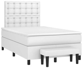 vidaXL Κρεβάτι Boxspring με Στρώμα Λευκό 120x190εκ.από Συνθετικό Δέρμα