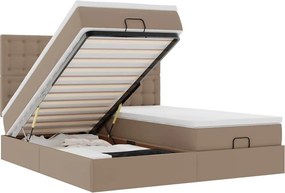 VidaXL Οθωμανικό κρεβάτι με στρώματα & LEDs Cappuccino Faux Leather