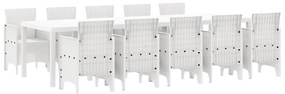 vidaXL Σέτ φαγητού για κήπο 11 pcs Λευκό Ράτταν και Χάλυβας