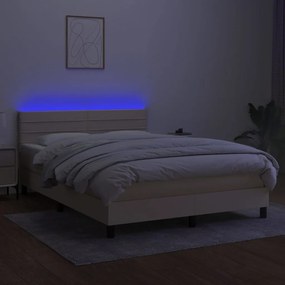 vidaXL Κρεβάτι Boxspring με Στρώμα &amp; LED Κρεμ 140x190 εκ. Υφασμάτινο