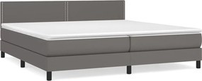 vidaXL Κρεβάτι Boxspring με Στρώμα Γκρι 200x200 εκ. Συνθετικό Δέρμα
