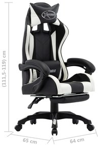 Καρέκλα Racing με Υποπόδιο Λευκή/Μαύρη από Συνθετικό Δέρμα - Λευκό