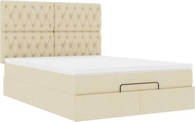 vidaXL Οθωμανικό κρεβάτι με στρώμα &amp; LEDs Cream 140x190cm Ύφασμα