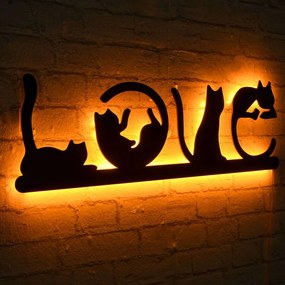 Διακοσμητικό Τοίχου Με Φως Led Cat Love 395NGR1895 70x22cm Yellow-Black Wallity Mdf