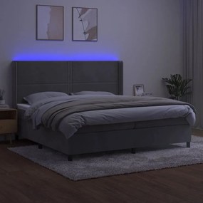 vidaXL Κρεβάτι Boxspring με Στρώμα &amp; LED Αν.Γκρι 200x200 εκ. Βελούδινο