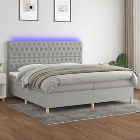 vidaXL Κρεβάτι Boxspring με Στρώμα & LED Αν.Γκρι 200x200εκ. Υφασμάτινο