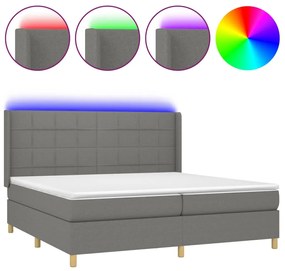 vidaXL Κρεβάτι Boxspring με Στρώμα & LED Σκ.Γκρι 200x200εκ. Υφασμάτινο