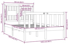 Πλαίσιο Κρεβατιού 120 x 190 εκ. από Μασίφ Ξύλο Small Double - Καφέ