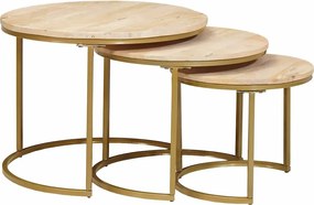 vidaXL Τραπεζάκια Καφέ Στερεών 3 pcs Μασίφ ξύλο μάνγκο και χάλυβας