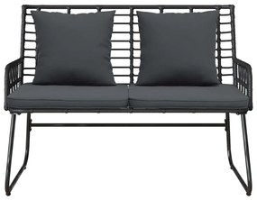 vidaXL Παγκάκι κήπου Μαύρο και Ανθρακί Πολυ rattan, ατσάλι