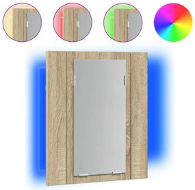 vidaXL Ντουλάπι Μπάνιου με Καθρέφτη &amp; LED Sonoma Δρυς Ακρυλικός