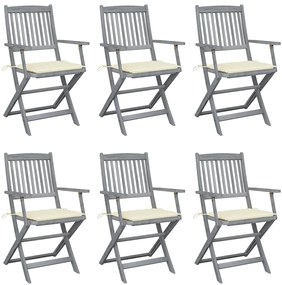 vidaXL Καρέκλες Εξωτ. Χώρου Πτυσσόμενες 6 τεμ Ξύλο Ακακίας &amp; Μαξιλάρια
