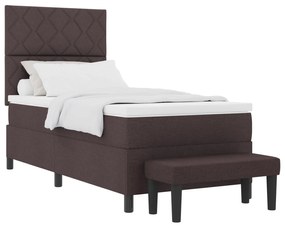 vidaXL Κρεβάτι Box Spring με Στρώμα & Πάγκο Σκούρο Καφέ 90x200 εκ. Ύφασμα