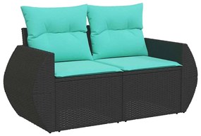 vidaXL Καναπές Κήπου 6 Τεμαχίων Μαύρο Συνθετικό Ρατάν Μαξιλάρια Ακακία