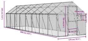vidaXL Κλουβί Ασημένιο 1,79 x 8 x 1,85 μ. από Αλουμίνιο