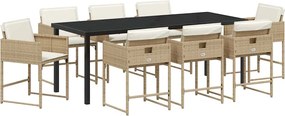 vidaXL Σέτ φαγητού για κήπο 9 pcs Μπεζ συνθετικό ρατάν