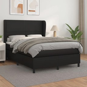 Κρεβάτι Boxspring με Στρώμα Μαύρο 140x190εκ.από Συνθετικό Δέρμα - Μαύρο