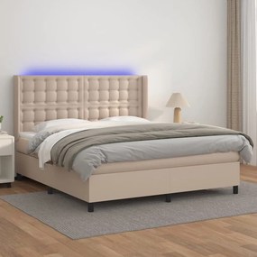 Κρεβάτι Boxspring Στρώμα&amp;LED Καπουτσίνο 180x200 εκ. Συνθ. Δέρμα - Καφέ