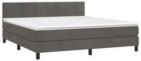 Κρεβάτι Boxspring με Στρώμα &amp; LED Σκ. Γκρι 180x200εκ. Βελούδινο - Γκρι