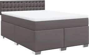vidaXL Κρεβάτι Boxspring με Στρώμα Γκρι 140x190εκ. από Συνθετικό Δέρμα