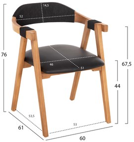 ΠΟΛΥΘΡΟΝΑ RIMINI HM9867.02 ΞΥΛΟ TEAK ΦΥΣΙΚΟ-ΜΑΥΡΟ ΣΧΟΙΝΙ &amp; PU ΚΑΘΙΣΜΑ 60x61x76Υεκ. (1 Τεμμάχια)