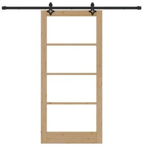 vidaXL Συρόμενη Πόρτα Χειροκίνητος Καφέ 93 x 202 cm Ξύλο και μέταλλο