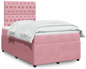 vidaXL Κρεβάτι Boxspring με Στρώμα Ροζ 120x190 εκ. Βελούδινο