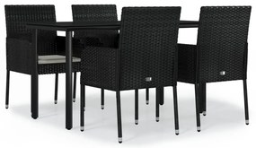 vidaXL Σετ Τραπεζαρίας Κήπου 5 Τεμαχίων Μαύρο Συνθ. Ρατάν με Μαξιλάρια