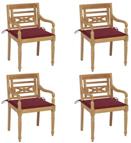 vidaXL Καρέκλες Batavia 4 τεμ. από Μασίφ Ξύλο Teak με Μαξιλάρια