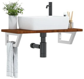 Ράφι Νιπτήρα Τοίχου από Ατσάλι / Μασίφ Ξύλο Δρυός